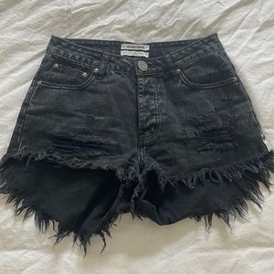 Distressed one teaspoon black denim shorts